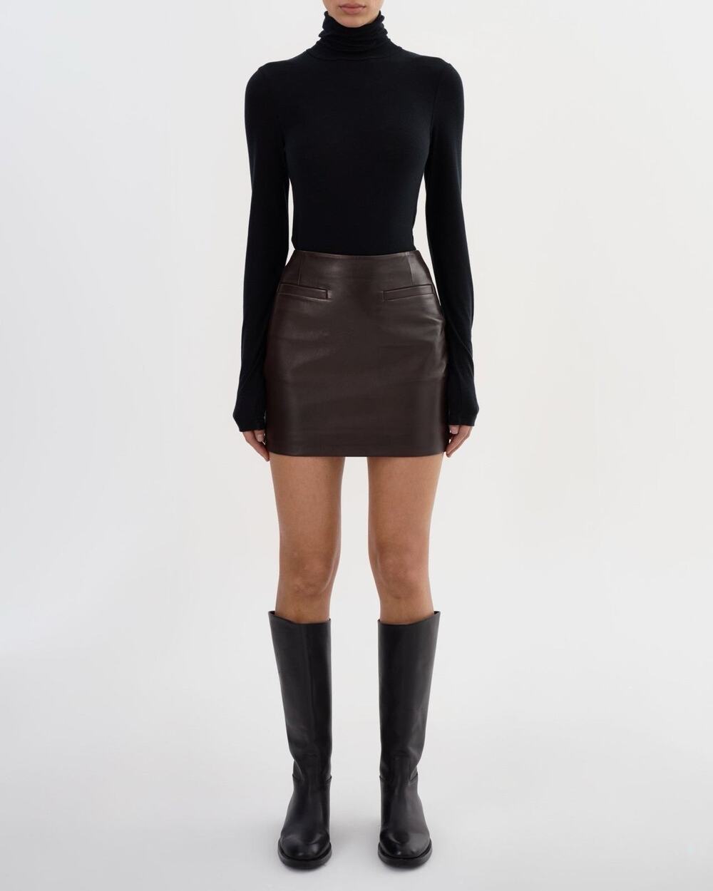 NWT Lamarque Rowan Lamb Leather Mini Skirt Dark Brown High Waist Size M